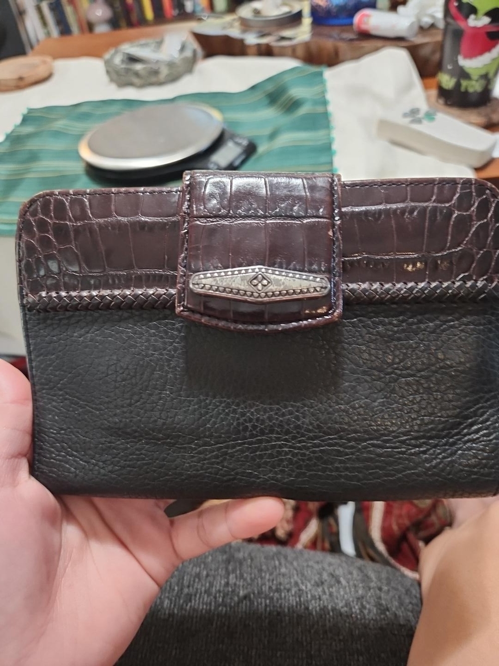 Brighton Black and Dark Brown Leather Clutch Wallet